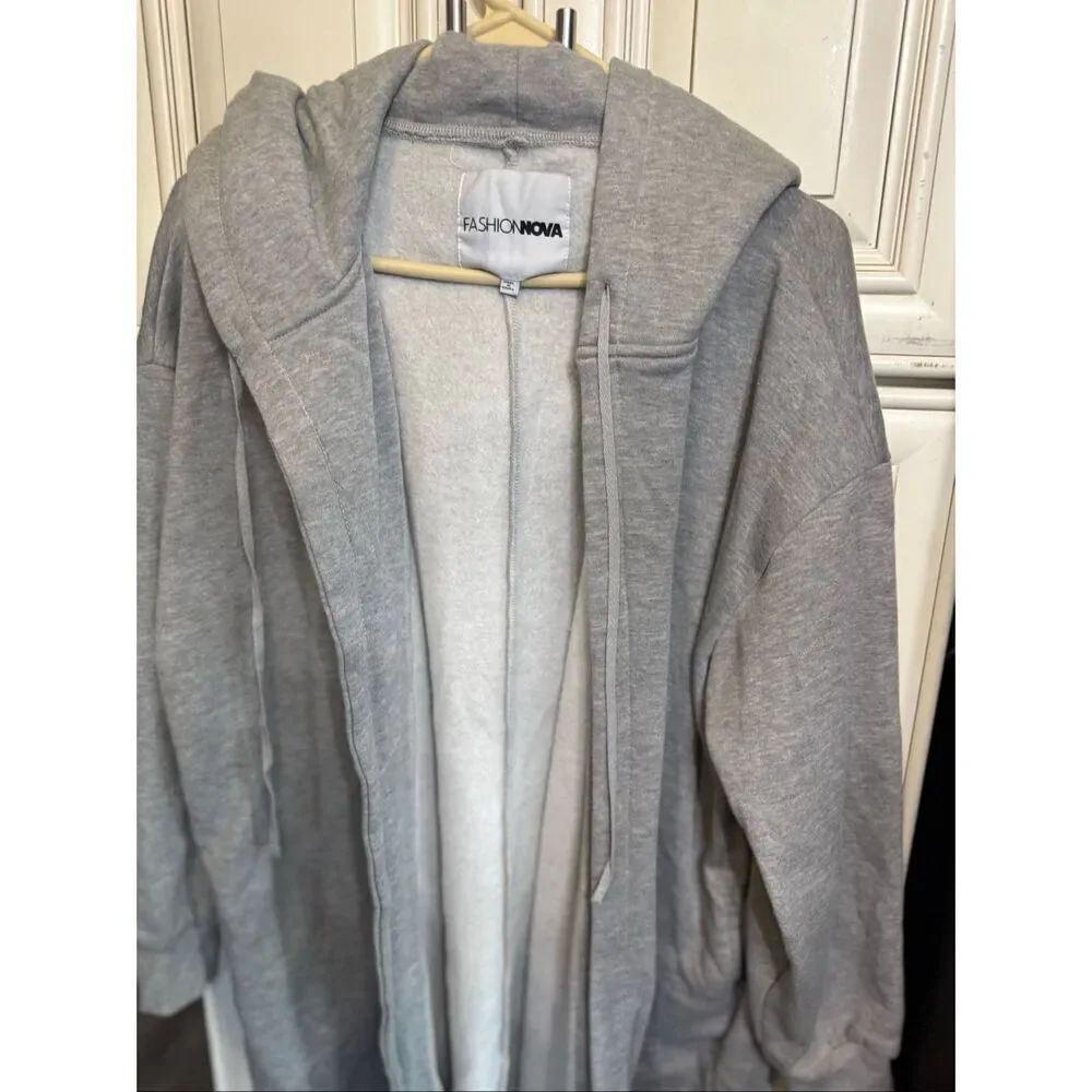 Fashion Nova Women's Fleece Full Zip Hooded Skywalker Jacket Heather Gray Small